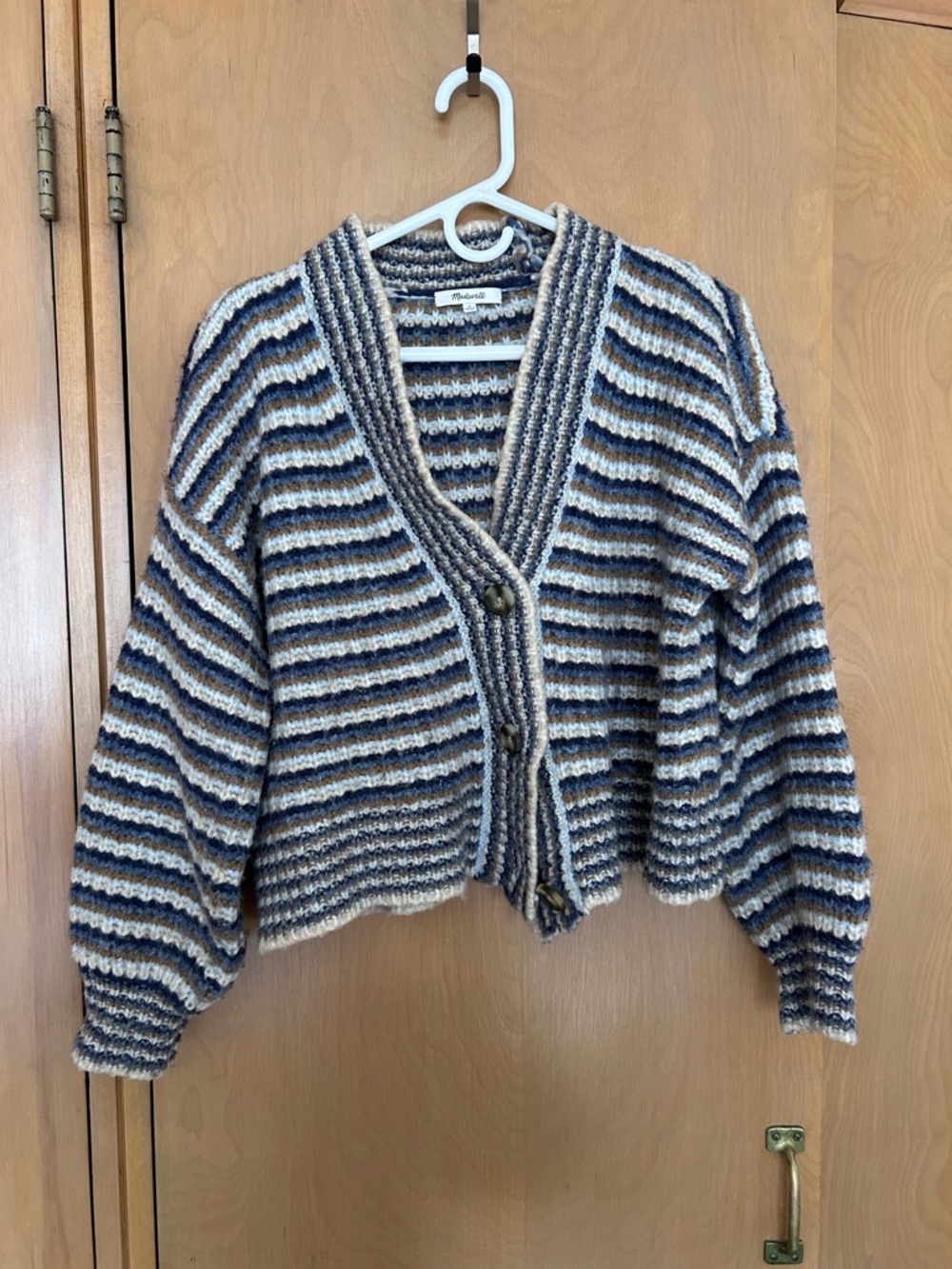 Madewell Striped Button-Front Cardigan in Blue, Cream & Brown